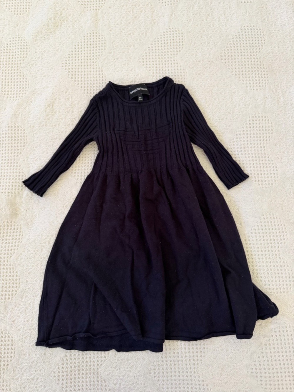 Emporio Armani Girls Navy Ribbed Long-Sleeve Knit Dress